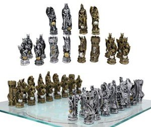 King Arthur Dragon Chess Set with Frosted Glass Board