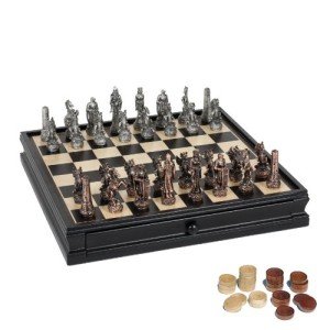 Fantasy Chess & Checkers Set with Pewter Pieces