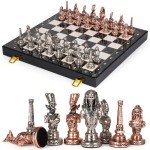 Luxury Egyptian Metal Chess Set with Folding Board