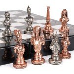 Luxury Egyptian Metal Chess Set with Folding Board