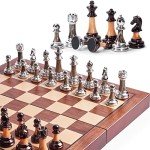 Large Wooden Folding Chess Set with Weighted Pieces