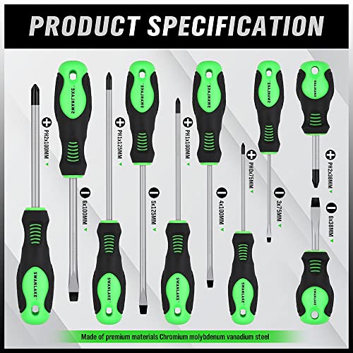 SWANLAKE 11-Piece Magnetic Screwdriver Set - Phillips/Flat Head