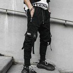 Black Techwear Joggers with Multi Pockets