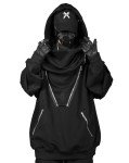 Japanese Streetwear Hoodie for Men - Black, XL