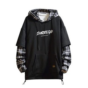 Japanese Patchwork Character Hoodie for Men - Black