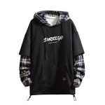 Japanese Patchwork Character Hoodie for Men - Black
