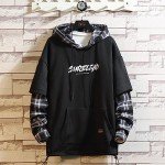 Japanese Patchwork Character Hoodie for Men - Black