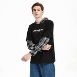 Japanese Patchwork Character Hoodie for Men - Black