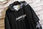 Japanese Patchwork Character Hoodie for Men - Black