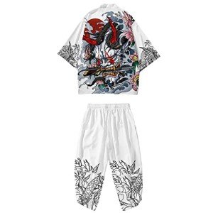 Stylish Men's Japanese Kimono Jacket and Shorts Set