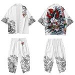 Stylish Men's Japanese Kimono Jacket and Shorts Set
