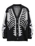 Men's Black Skeleton Pattern Cardigan Sweater
