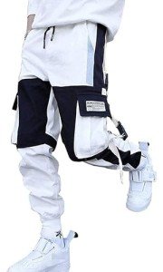 Ambcol Men’s White Punk Cargo Jogger Pants