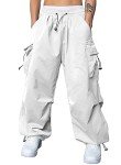JMIERR Parachute Pants for Men Fasion Loose Fit Wide Leg Rap Pants with Drawstring High Waist Retro 80s,US 38(XL),Snow White