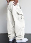 JMIERR Parachute Pants for Men Fasion Loose Fit Wide Leg Rap Pants with Drawstring High Waist Retro 80s,US 38(XL),Snow White