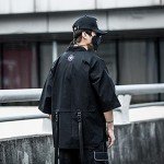 Niepce Inc Japanese Streetwear Open Front 3/4 Sleeve Samurai Kimono Cardigan for Men (Black, Large)