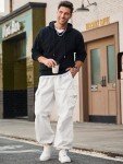 JMIERR Parachute Pants for Men Fasion Loose Fit Wide Leg Rap Pants with Drawstring High Waist Retro 80s,US 38(XL),Snow White