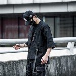 Niepce Inc Japanese Streetwear Open Front 3/4 Sleeve Samurai Kimono Cardigan for Men (Black, Large)
