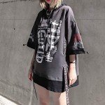 XYXIONGMAO Techwear Shirt Japanese Streetwear Hip Hop Shirts for Men Graphic T Alphabet Design Workwear Casual Short-Sleeved Men's Loose Couple T-Shirt Gothic Hoodie（Black-L）