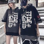 XYXIONGMAO Techwear Shirt Japanese Streetwear Hip Hop Shirts for Men Graphic T Alphabet Design Workwear Casual Short-Sleeved Men's Loose Couple T-Shirt Gothic Hoodie（Black-L）