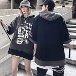 XYXIONGMAO Techwear Shirt Japanese Streetwear Hip Hop Shirts for Men Graphic T Alphabet Design Workwear Casual Short-Sleeved Men's Loose Couple T-Shirt Gothic Hoodie（Black-L）