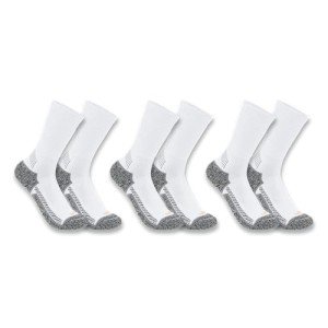 Carhartt Men's Force Performance Work Socks 3 Pair Pack, White, X-Large