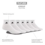 adidas Men's Athletic Cushioned Quarter Socks with Arch Compression for a Secure fit (6-Pair), White/Black, X-Large
