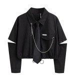 GAI Women's Alt Emo Button Down Shirt Gothic Blouse Techwear Dark Academia Preppy Clothes Aesthetic Japanese Harajuku Streetwear (M,A)