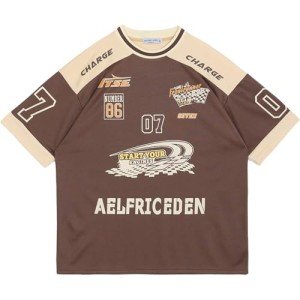 Aelfric Eden Mens 90s Vintage Oversize Shirts Summer Unisex Hipster Printed Casual Tee Streetwear Harajuku Top Tshirt Coffee