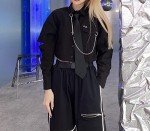 GAI Women's Alt Emo Button Down Shirt Gothic Blouse Techwear Dark Academia Preppy Clothes Aesthetic Japanese Harajuku Streetwear (M,A)