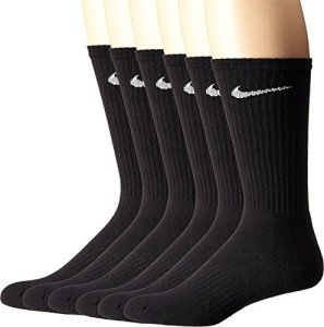 Nike Unisex Performance Cushion Crew Socks with Band (6 Pairs), Black/White, Large