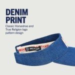 True Religion Hat, Cotton Denim Sun Visor Cap with Horseshoe Logo, Blue, One Size