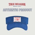 True Religion Hat, Cotton Denim Sun Visor Cap with Horseshoe Logo, Blue, One Size