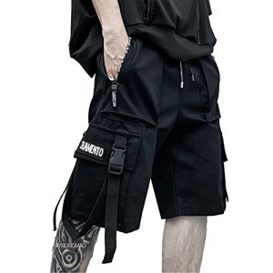 XYXIONGMAO Techwear Shorts Mens Cargo Hip Hop Streetwear Gothic Japanese Streetwear Men Sweat Shorts with Elastic Waist Tech Wear Tactical Goth Pants(Black,M)