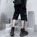 XYXIONGMAO Techwear Shorts Mens Cargo Hip Hop Streetwear Gothic Japanese Streetwear Men Sweat Shorts with Elastic Waist Tech Wear Tactical Goth Pants(Black,M)