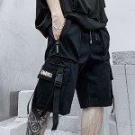 XYXIONGMAO Techwear Shorts Mens Cargo Hip Hop Streetwear Gothic Japanese Streetwear Men Sweat Shorts with Elastic Waist Tech Wear Tactical Goth Pants(Black,M)