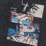 Rapidstreet Mens Washed T-Shirt Oversized Hip Hop Harajuku Streetwear Japanese Cartoon Tee Shirt Anime Graphic (Large, #06)