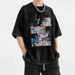 Rapidstreet Mens Washed T-Shirt Oversized Hip Hop Harajuku Streetwear Japanese Cartoon Tee Shirt Anime Graphic (Large, #06)