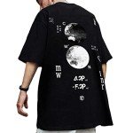 XYXIONGMAO Moon Space NASA Tshirt Techwear Shirt Japanese Streetwear Hip Hop Shirts Men Graphic T Men's Loose Couple T-Shirt Goth Black Tee (Black, M)