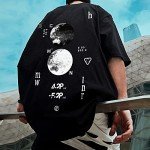 XYXIONGMAO Moon Space NASA Tshirt Techwear Shirt Japanese Streetwear Hip Hop Shirts Men Graphic T Men's Loose Couple T-Shirt Goth Black Tee (Black, M)