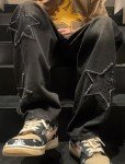 Mens Y2k Star Jeans High Waisted Hip Hop Streetwear Jeans Loose Baggy Embroidery Aesthetic Harajuku Denim Pants Black
