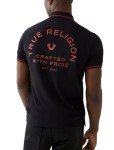 True Religion mens Crafted With Pride Polo Shirt, Black With Red Piping, Large US