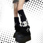 BXCNCKD Gothic Skull Print Two Side Wear Knitted Leg Warmers Socks Y2k Star Punk Girls Japanese Kawaii Streetwear Leg Cover (One size,Star skull)