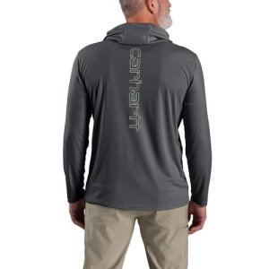 Carhartt Men's Force Sun Defender Lightweight Long-Sleeve Hooded Logo Graphic T-Shirt, Steel