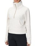 THE GYM PEOPLE Women's Half Zip Pullover Sweatshirt Fleece Stand Collar Crop Sweatshirt with Pockets Thumb Hole Off-white