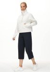 THE GYM PEOPLE Women's Half Zip Pullover Sweatshirt Fleece Stand Collar Crop Sweatshirt with Pockets Thumb Hole Off-white