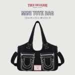 True Religion Women's Satchel Bag, Crossbody Purse Handbag with Horseshoe Logo Stitching, Black