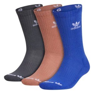 adidas Originals Trefoil Cushioned Crew Socks (3-Pair), Semi Lucid Blue/Clay Strata Brown/Grey Six, Large