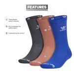 adidas Originals Trefoil Cushioned Crew Socks (3-Pair), Semi Lucid Blue/Clay Strata Brown/Grey Six, Large