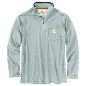 Carhartt Men's Force Relaxed Fit Midweight Long-Sleeve Quarter-Zip Mock-Neck T-Shirt, Heather Grey
